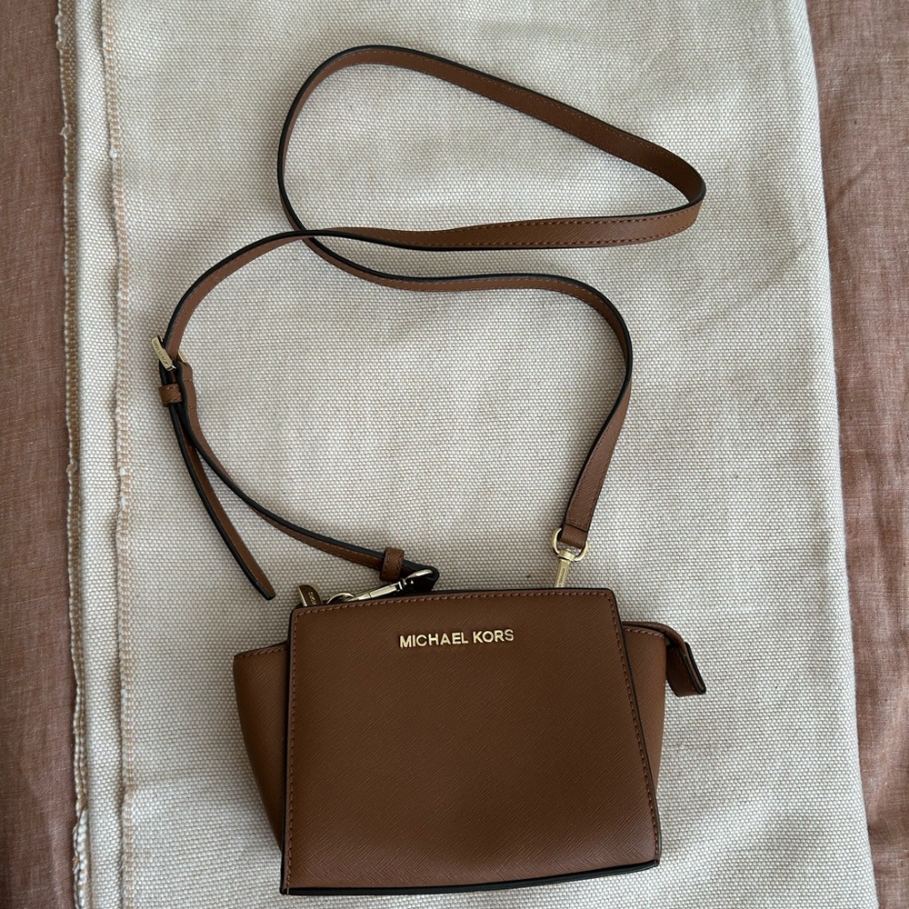 Michael Kors Brown Small Selma Saffiano Leather Crossbody Bag